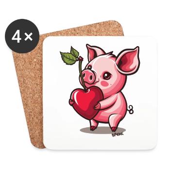Eine süße kleine Kirsche ein niedliches Schwein - Untersetzer (4er-Set) - Weiß - Vorne