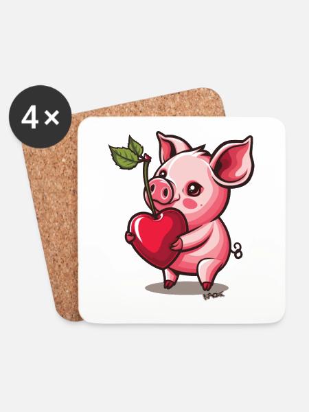Eine süße kleine Kirsche ein niedliches Schwein - Untersetzer (4er-Set) - Weiß