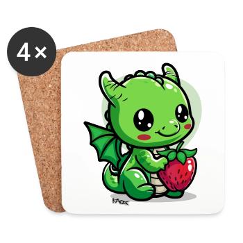 A little cute dragon with a strawberry - Coasters (set of 4) - white - Front