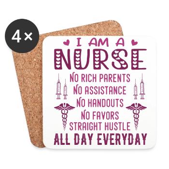 I Am A Nurse No Rich Parents Funny I'm A Nurse Tee - Coasters (set of 4) - white - Front