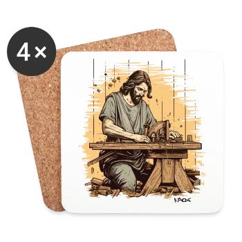 Jesus und Josef, die Zimmerleute: Zimmermann - Untersetzer (4er-Set) - Weiß - Vorne