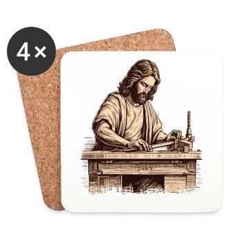 Josef und Jesus, die Zimmerleute: Zimmermann - Untersetzer (4er-Set) - Weiß - Vorne