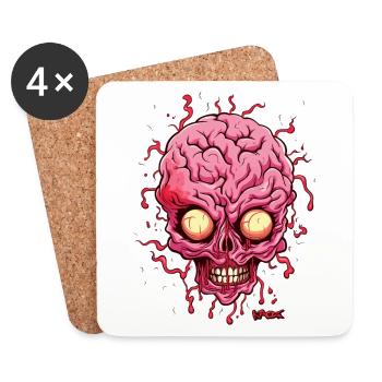 Sour and Funny, Zombie Brain Skull - Coasters (set of 4) - white - Front