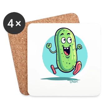 A drawing of a happily running cucumber - Coasters (set of 4) - white - Front