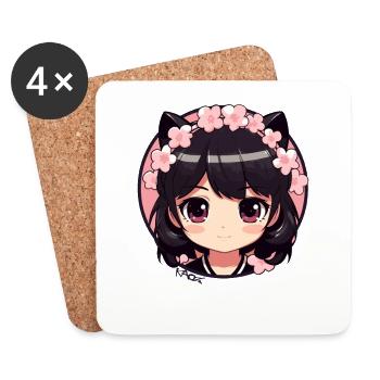 Cute anime girl with blossoms and flowers - Coasters (set of 4) - white - Front