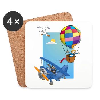 Boy in a hot air balloon and a blue airplane - Coasters (set of 4) - white - Front