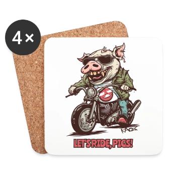 Let's go, piggy! Pig Biker Motorcycle - Coasters (set of 4) - white - Front