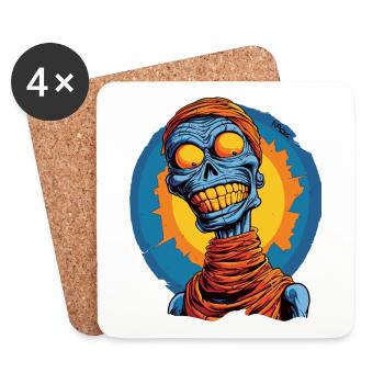 Bleu et drôle, squelette crâne momie - Dessous de verre (lot de 4) - blanc - Devant
