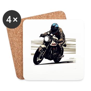 Motorcycle rider in café racer style and motorcycles - Coasters (set of 4) - white - Front
