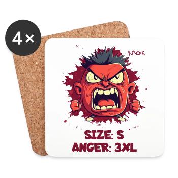 Size S, Rage 3XL Size: Angry Little Guy - Coasters (set of 4) - white - Front