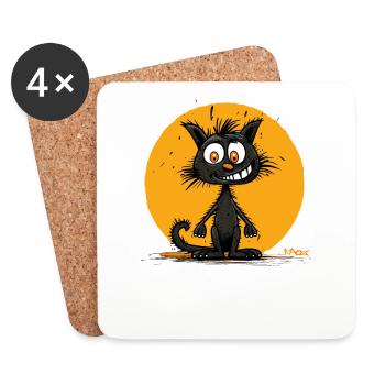 Lustige Cartoon-Katze - Untersetzer (4er-Set) - Weiß - Vorne
