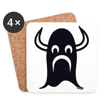 Casque de visage de dessin animé viking - Dessous de verre (lot de 4) - blanc - Devant