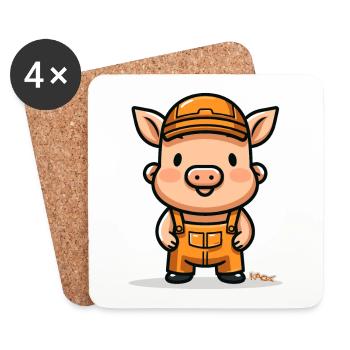 Funny Construction Worker Craftsman Pig - Coasters (set of 4) - white - Front