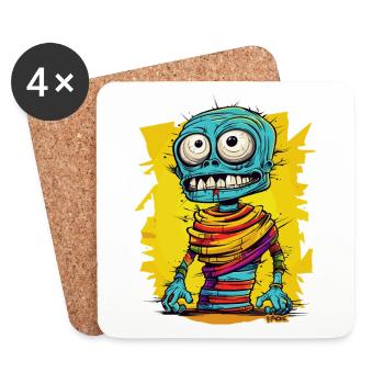 Momie zombie de dessin animé gaie et colorée - Dessous de verre (lot de 4) - blanc - Devant