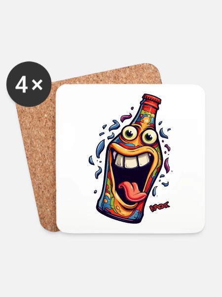 Funny Face - Party Bottle in Celebration Mood - Coasters (set of 4) - white