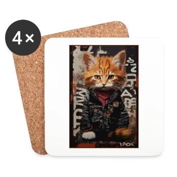 Street-Art-Style: Japanische Punk Katze - Untersetzer (4er-Set) - Weiß - Vorne
