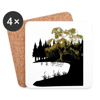 Nature Tree Lake Forest Nature Lover Flora Dark - Coasters (set of 4) - white - Front