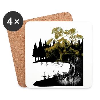 nature, deer, lake, wilderness, wild, forest animals, moose, roe deer - Coasters (set of 4) - white - Front