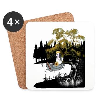 sensual, girl, deer, boat, nature, lake, solitude - Coasters (set of 4) - white - Front