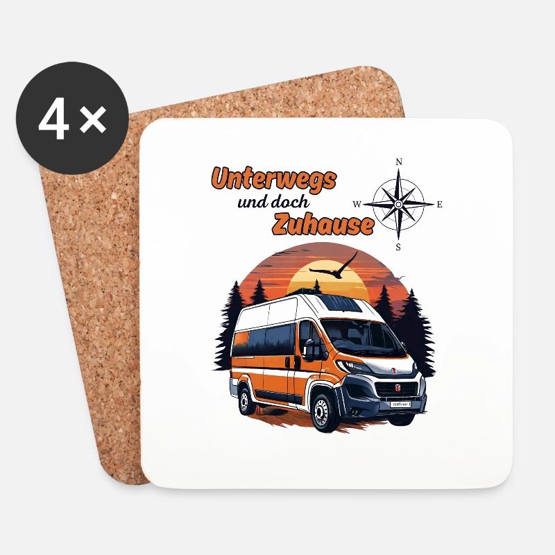 Camping Kastenwagen Wohnmobil Spruch-Unterwegs ... - Untersetzer (4er-Set) - Weiß