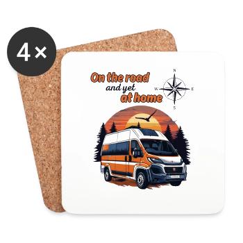 On the road and yet at home-Camper Spruch - Untersetzer (4er-Set) - Weiß - Vorne