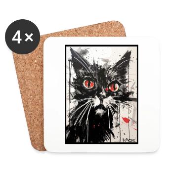 Carbon Paper Colored Pencil Drawing of a Cat - Coasters (set of 4) - white - Front