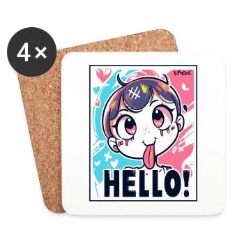 Une fille d’anime coquine dit bonjour - Dessous de verre (lot de 4) - blanc - Devant