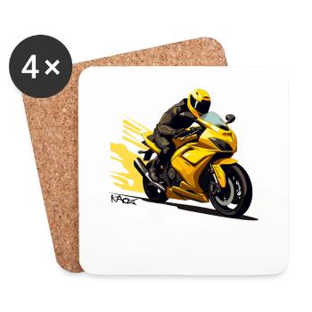 Yellow Motorcycle: Superbike Biker Rider - Coasters (set of 4) - white - Front