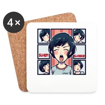 Anime Mädchen trainiert Ramen Nudeln schlürfen - Untersetzer (4er-Set) - Weiß - Vorne