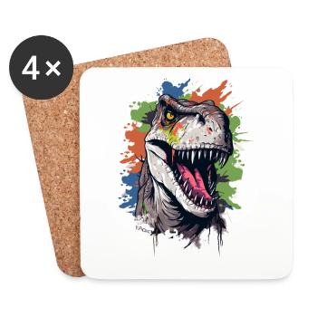 Splashes of color: A colorful dino with an action look - Coasters (set of 4) - white - Front
