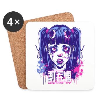 Style Punk Rose Bleu Anime Grunge Fille - Dessous de verre (lot de 4) - blanc - Devant