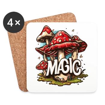 Die magischen Waldpilze, Magie der Pilze - Untersetzer (4er-Set) - Weiß - Vorne