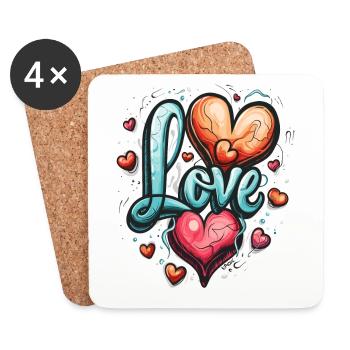 Frieden, Herzen und Liebe - Untersetzer (4er-Set) - Weiß - Vorne