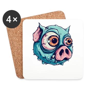 Just Another Cartoon Zombie Psycho Pig - Coasters (set of 4) - white - Front