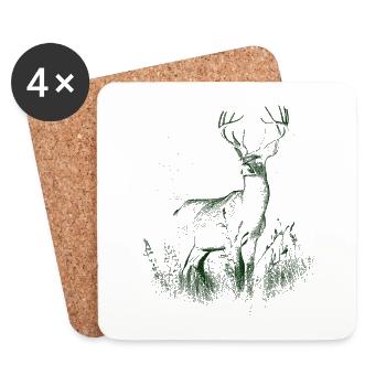 Deer, Antlers, Red Deer - Coasters (set of 4) - white - Front
