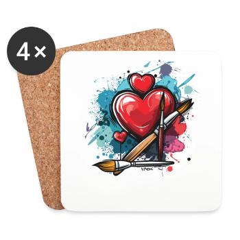 Art Graffiti: Paint Brushes and Hearts - Coasters (set of 4) - white - Front