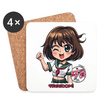 Une fille d’anime coquine lève le poing pour la liberté - Dessous de verre (lot de 4) - blanc - Devant