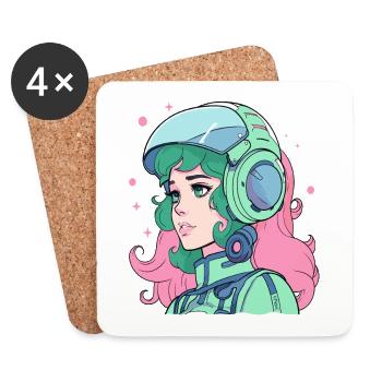 Science Fiction 80's 90's Space Anime Girl - Coasters (set of 4) - white - Front