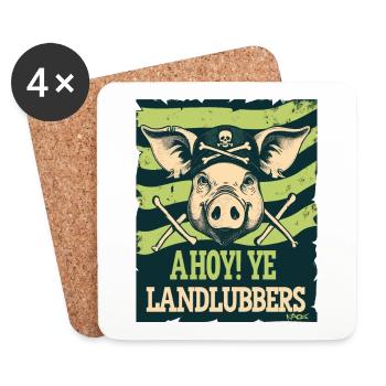 Ahoy, Landlubbers : un drôle de cochon pirate - Dessous de verre (lot de 4) - blanc - Devant