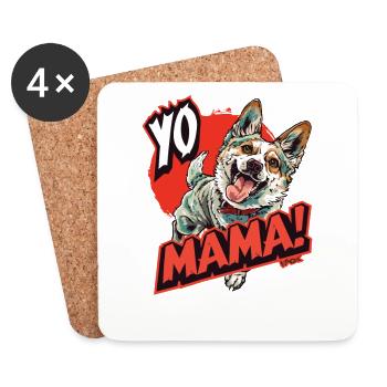 Sprüche Hund: Yo Mama!, deine Mutter - Untersetzer (4er-Set) - Weiß - Vorne