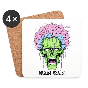 Brain Drain, giant green-pink zombie brain - Coasters (set of 4) - white - Front