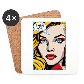 Pop Art Cartoon I Miss You Woman - Coasters (set of 4) - white - Front