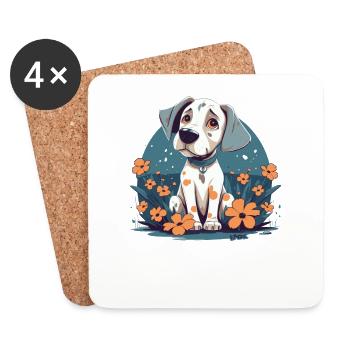 Flowers and a cute cute puppy dog - Coasters (set of 4) - white - Front