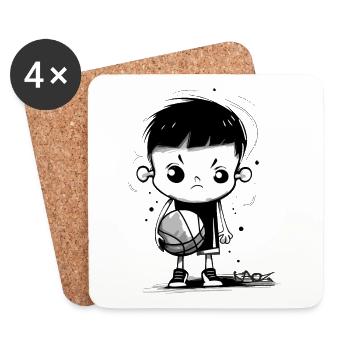 Enfant de basket-ball de dessin animé - Dessous de verre (lot de 4) - blanc - Devant