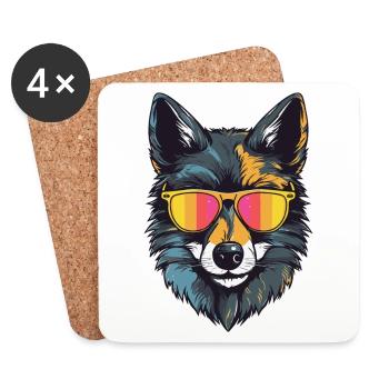 Portrait de tête de loup Cool - Dessous de verre (lot de 4) - blanc - Devant