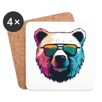 Tête d’ours polaire Cool ours polaire - Dessous de verre (lot de 4) - blanc - Devant