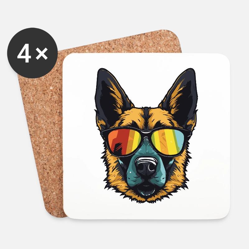Schäferhund Hund Kopf Porträt Cool - Untersetzer (4er-Set) - Weiß