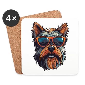 Yorkshire Terrier chien tête Portrait Cool - Dessous de verre (lot de 4) - blanc - Devant