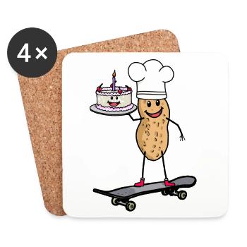 cacahuète anniversaire gâteau patineur salutations boulanger - Dessous de verre (lot de 4) - blanc - Devant