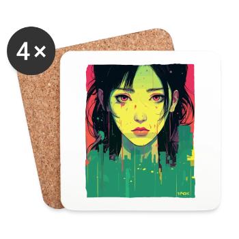 Traurige Stadt Kunst: Japanische Frau Illustration - Untersetzer (4er-Set) - Weiß - Vorne